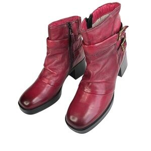 Miz Mooz Leather Buckled Ankle Boots- Macee Crimson Red EU 40 (US 9-9.5) NWOT